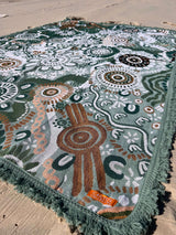 Green Country In Colour Indiginous Art Throw Rug Picnic Blanket Tantrika Australia Sustainable Fashion