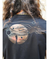 mens screen print tee with a man on moutains