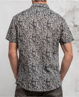 man in trippy print shirt with hidden eyes  made from 100% cotton