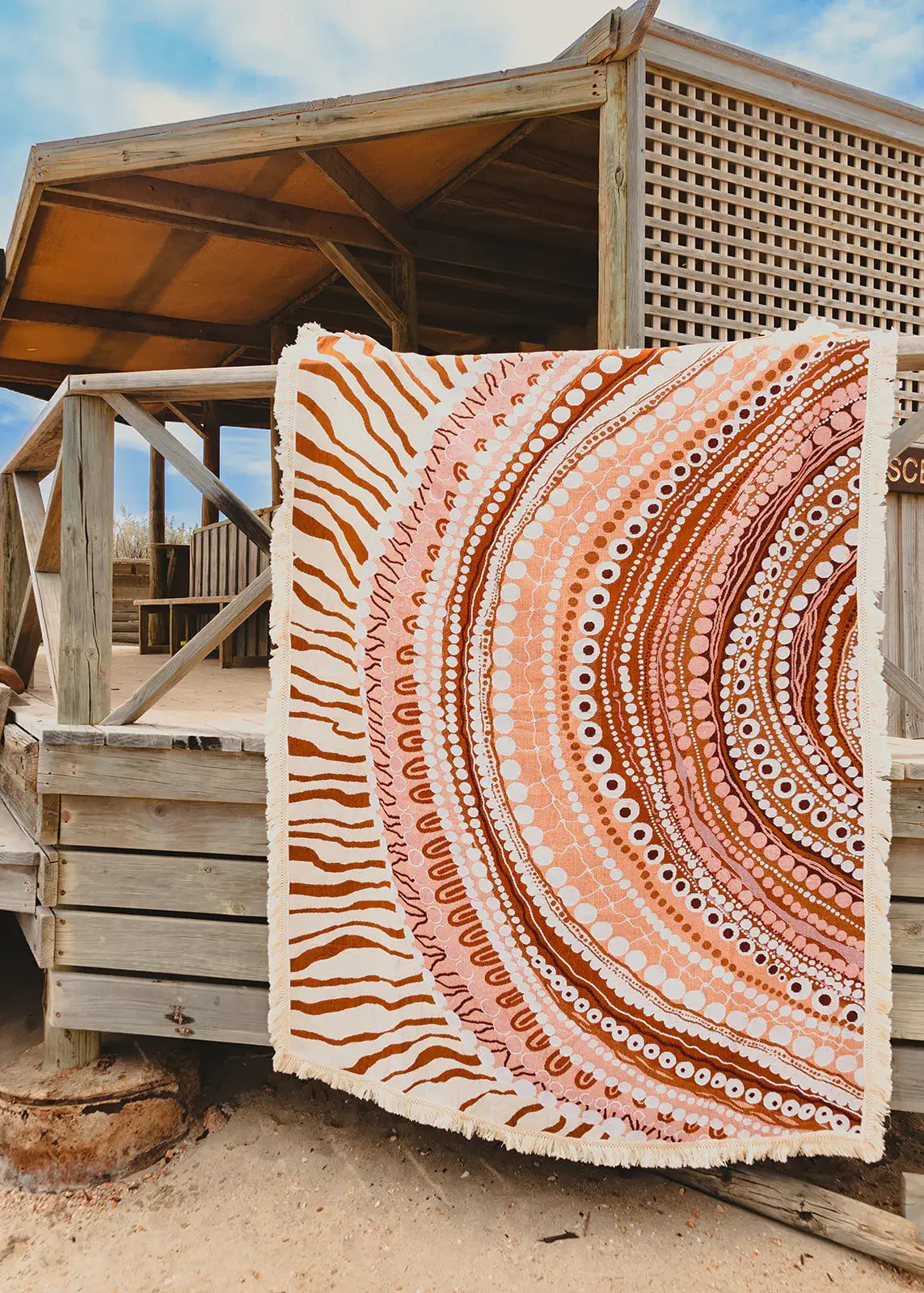 100% cotton throw rug with aboriginal design