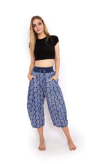 ladies palm print cotton 3/4 pants