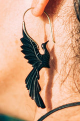 pheonix carved from buffalo horn earrings with brass 