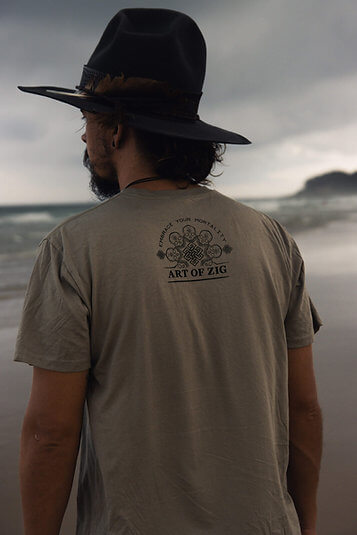 man wearing tee with embrace your mortality print