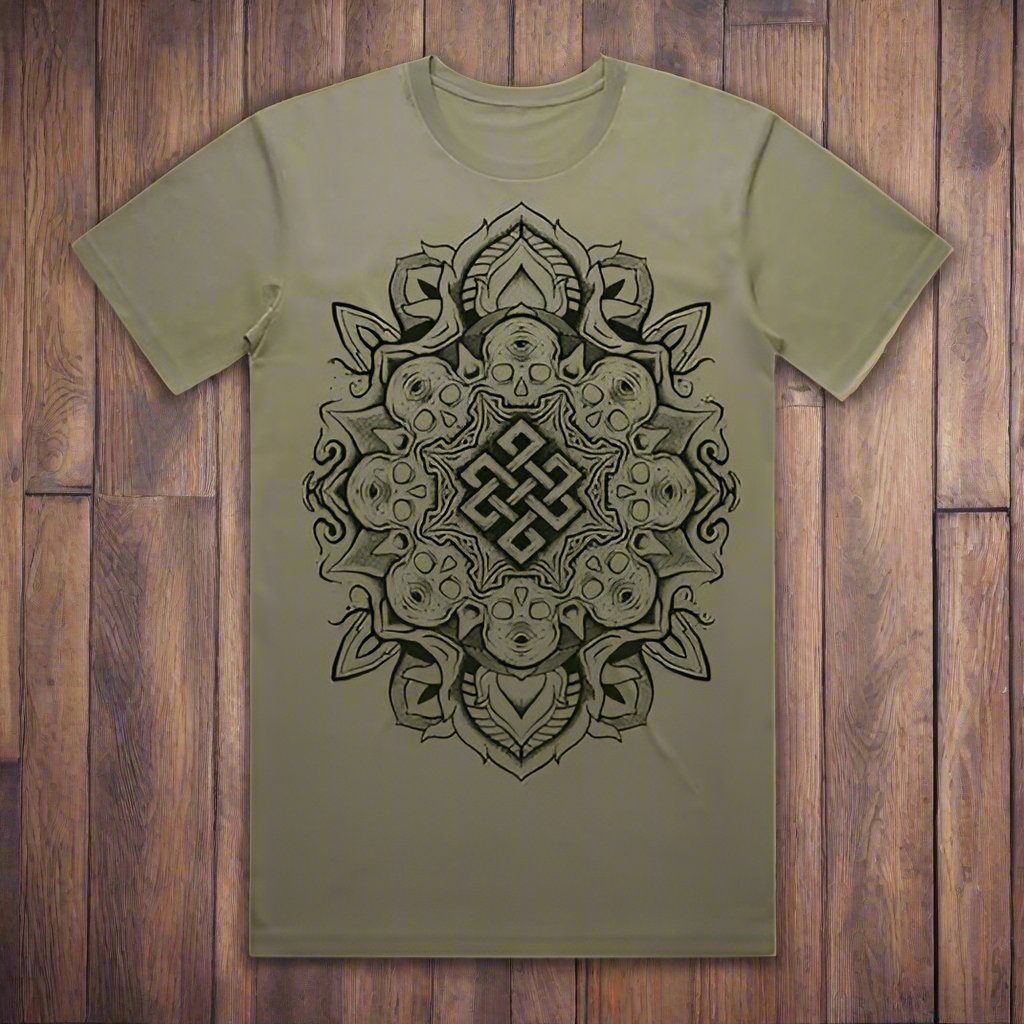 flat lay ot thsirt with embrace your mortality print