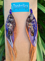 frankie leather and feather earrings tantrika australia