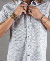 mens button up with cubic geometric print