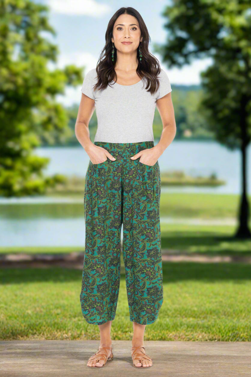 ladies cotton pants with henley print
