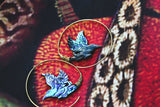 humming bird, paua shell carved earrings with brass finding