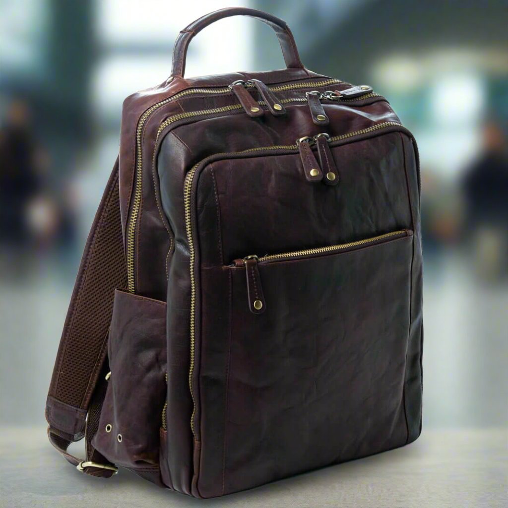 leather back pack in brown