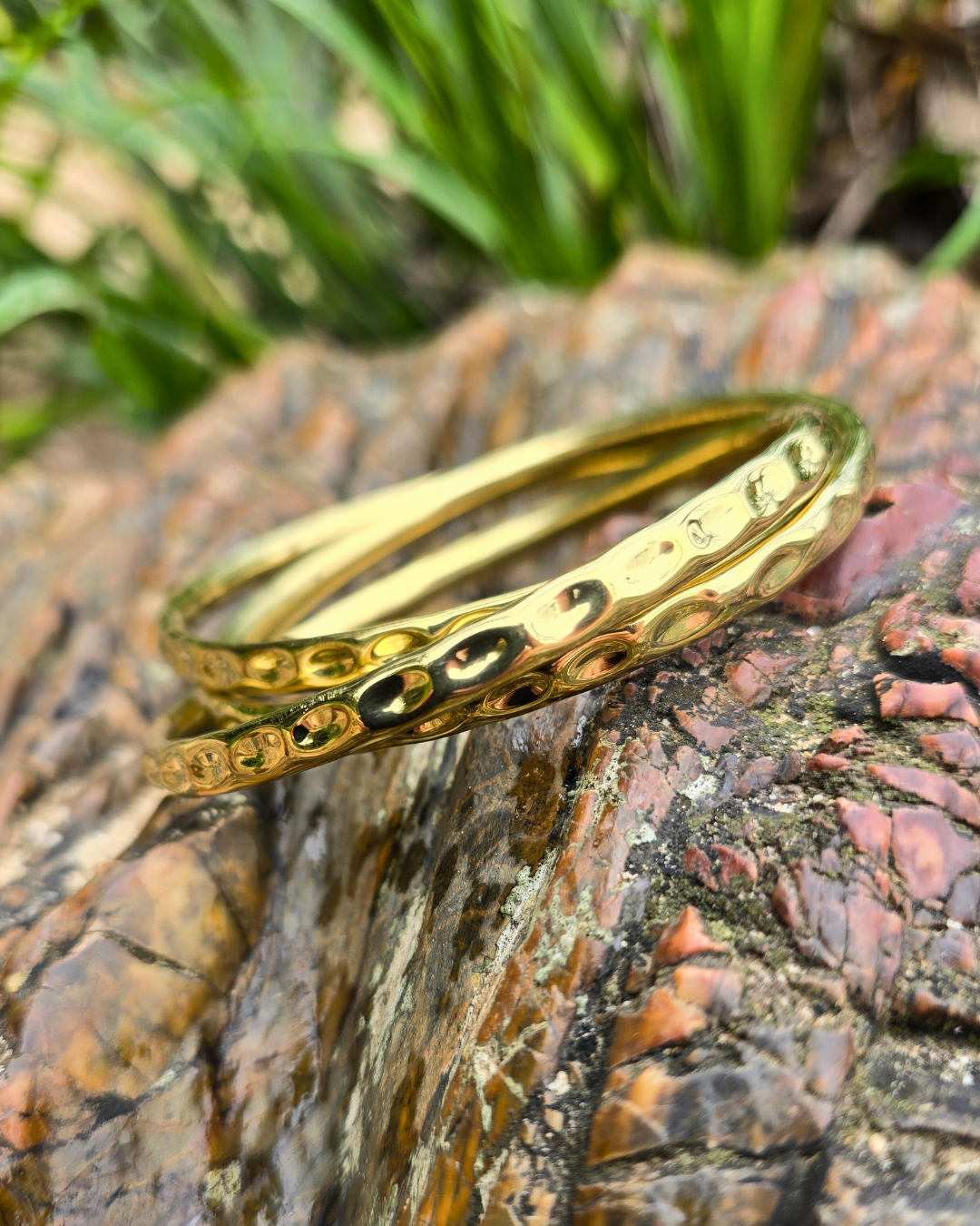 trina gold brass bangle tantrika jewellery sustainable fashion australia