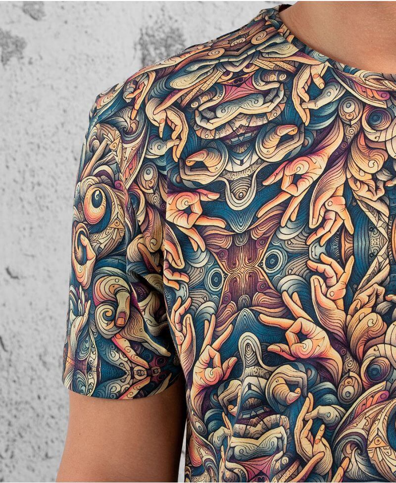 mens mudra festival cotton tshirt close up view