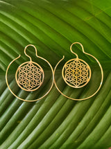 flower of life brass earrings