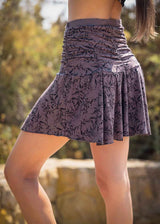 Nomads Hemp Wear Cassia Skirt, Short mini skirt made in hemp fabric and in a leaf print