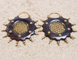 flower of life wood and  brass earrings 