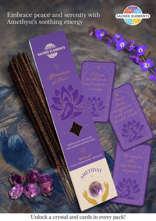 Amethyst- Affirmation of Peace Crystal Smudge Incense Kit