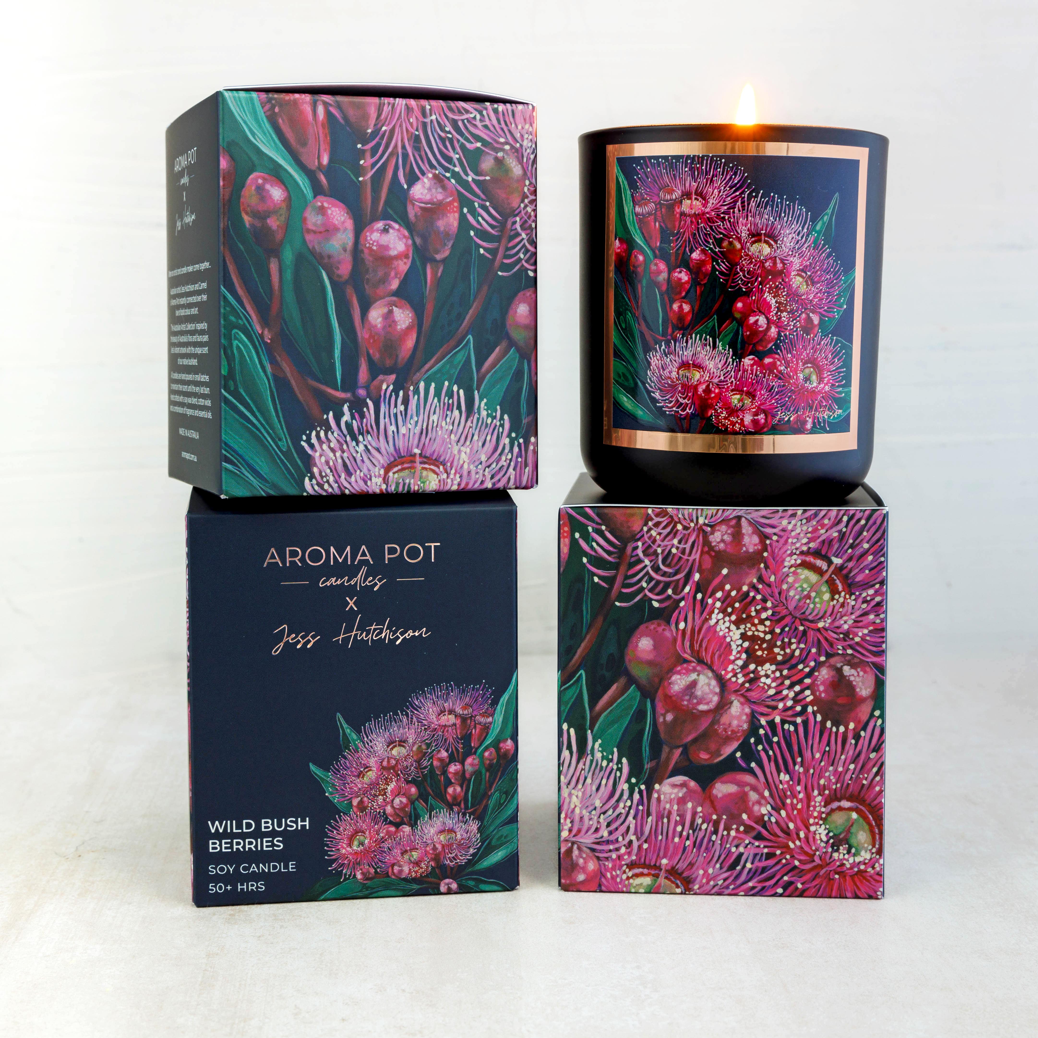 Aroma Pot Candle 50 hrs Wild Bush Berries Austrlian Arttist Tantrika