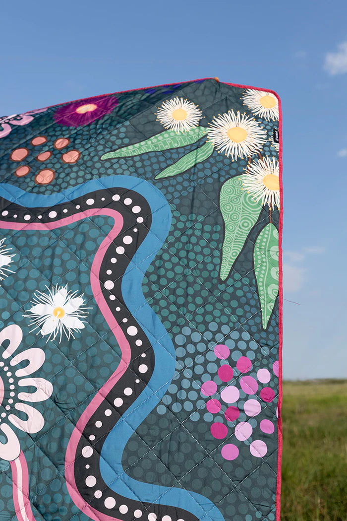 Indigenous Art Folding Picnic Rug - Bush Tucker Gathering