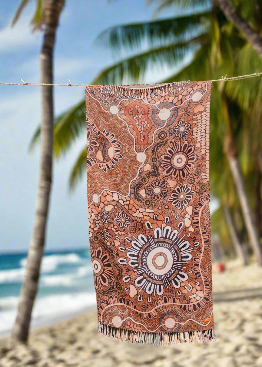 turkish cotton beach towel with indigenous art design 