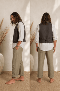 Draw String Hemp Pants-Olive