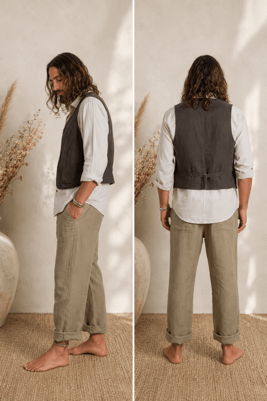 Draw String Hemp Pants-Olive