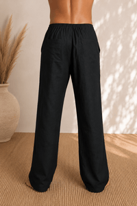Draw String Hemp Pants-Black