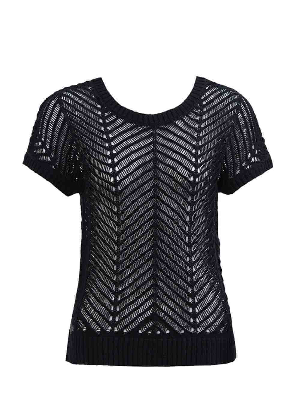 Black knit top on a white background