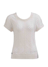 Beige knitted short-sleeve sweater on a white background
