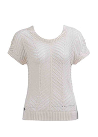 Beige knitted short-sleeve sweater on a white background