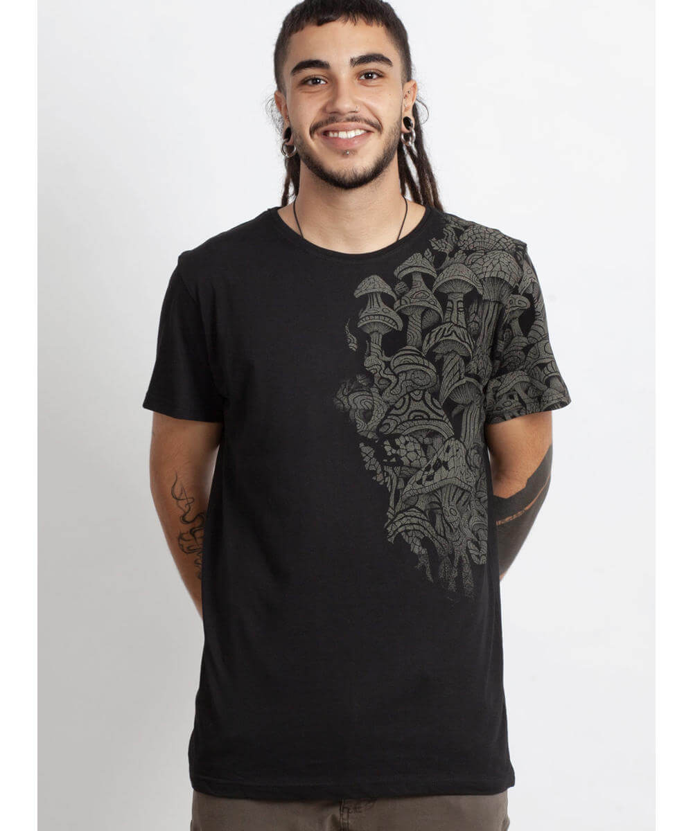 mens screen print tee with mushrooms men