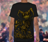 mens tshirt with a jester like character playing the fiddle