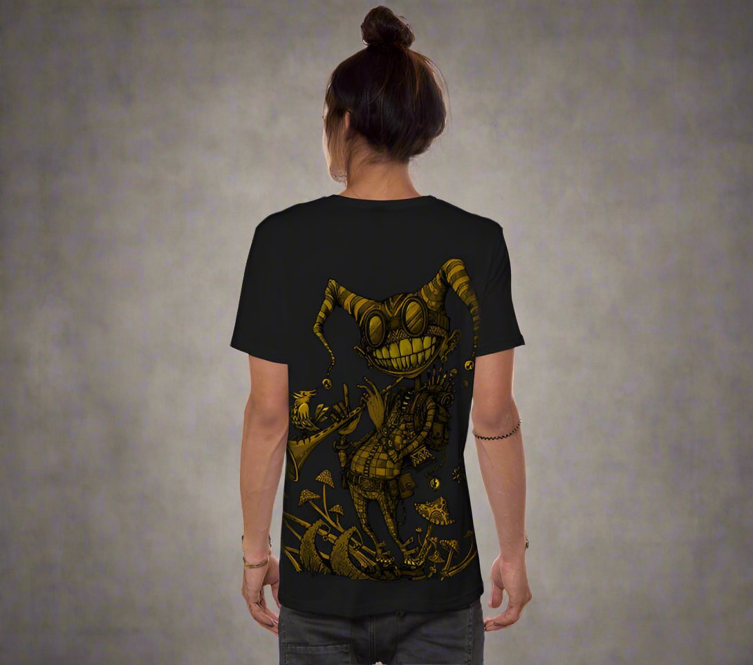 mens cotton shirt with jester playing a fiddle print