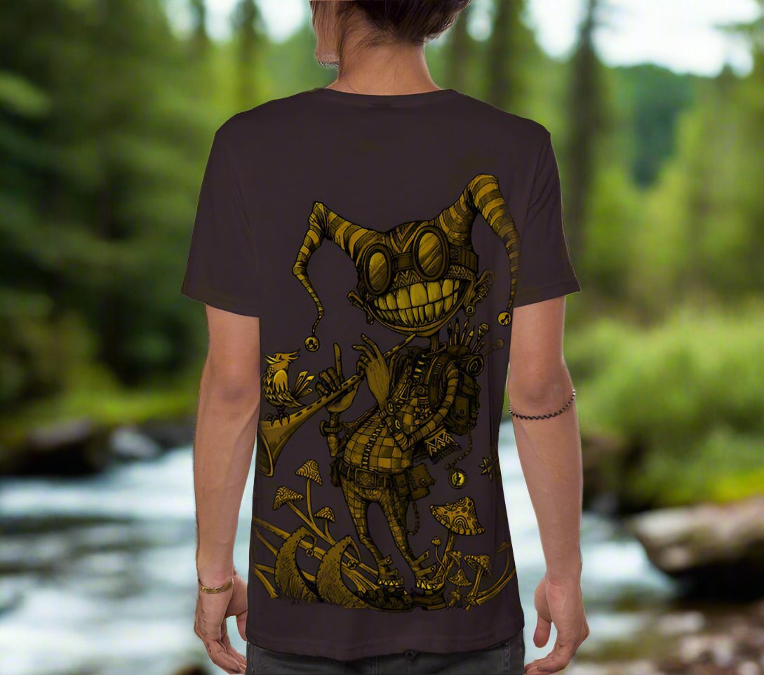 mens tshirt with jester playing a fiddle