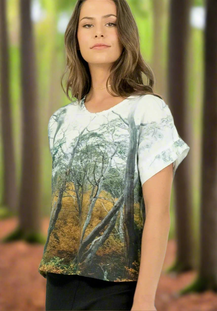 fagus forest photo print on ladies linen tee 