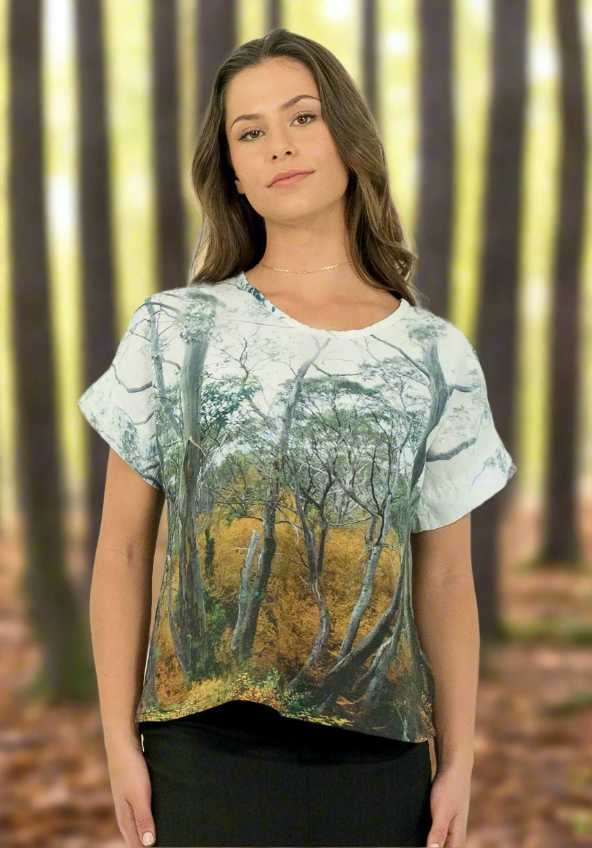 fagus forest photo print on ladies linen tee 