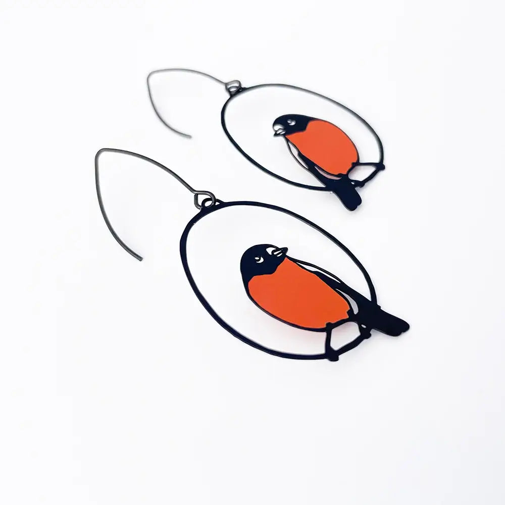 Bird-shaped earrings on a white background