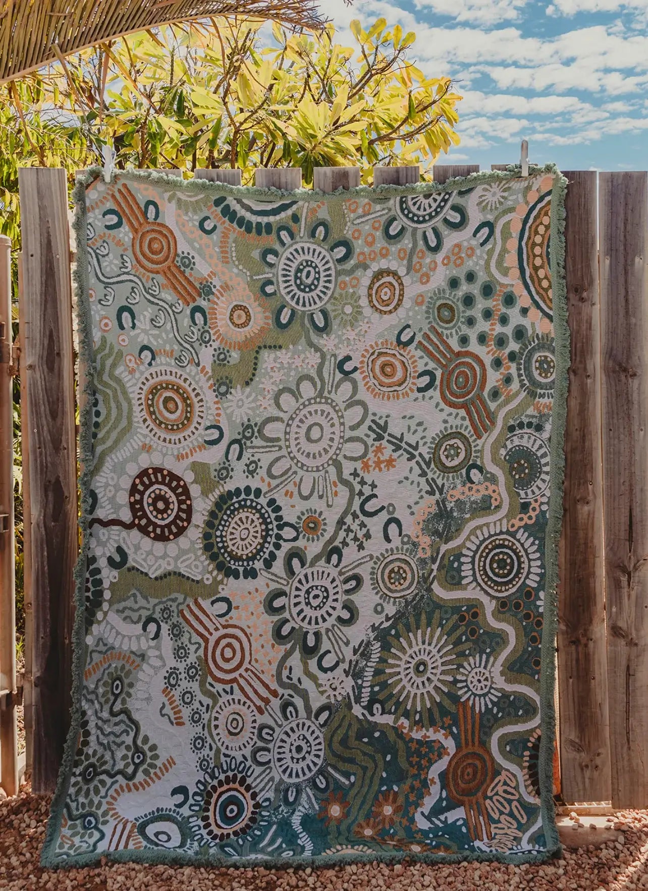 Green Country In Colour Indiginous Art Throw Rug Picnic Blanket Tantrika Australia Sustainable Fashion