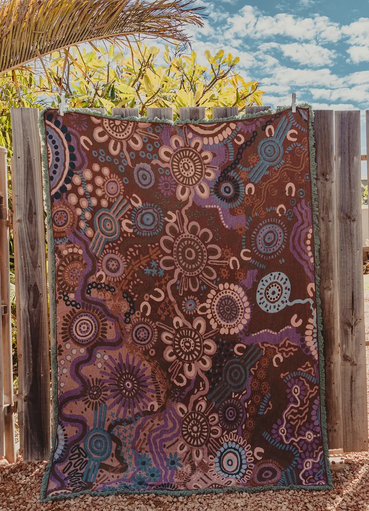 Green Country In Colour Indiginous Art Throw Rug Picnic Blanket Tantrika Australia Sustainable Fashion