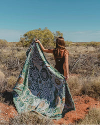 Green Country In Colour Indiginous Art Throw Rug Picnic Blanket Tantrika Australia Sustainable Fashion