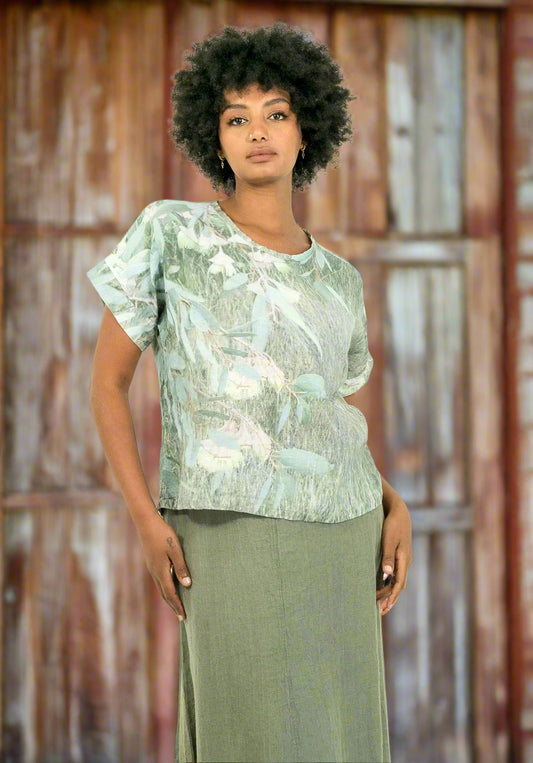 Harriet Jane Yellow Flowering Gum Linen Top Tantrika Australia