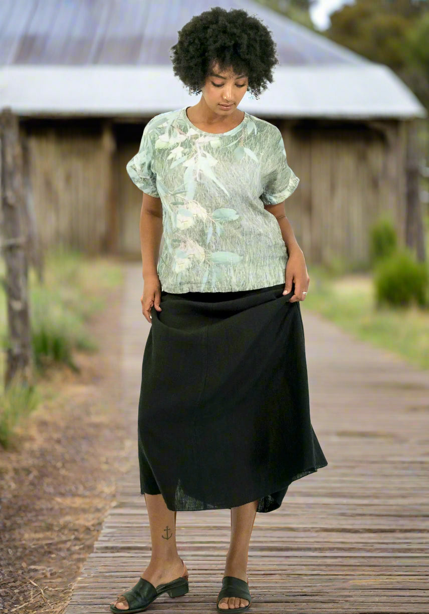 Harriet Jane Yellow Flowering Gum Linen Top Tantrika Australia