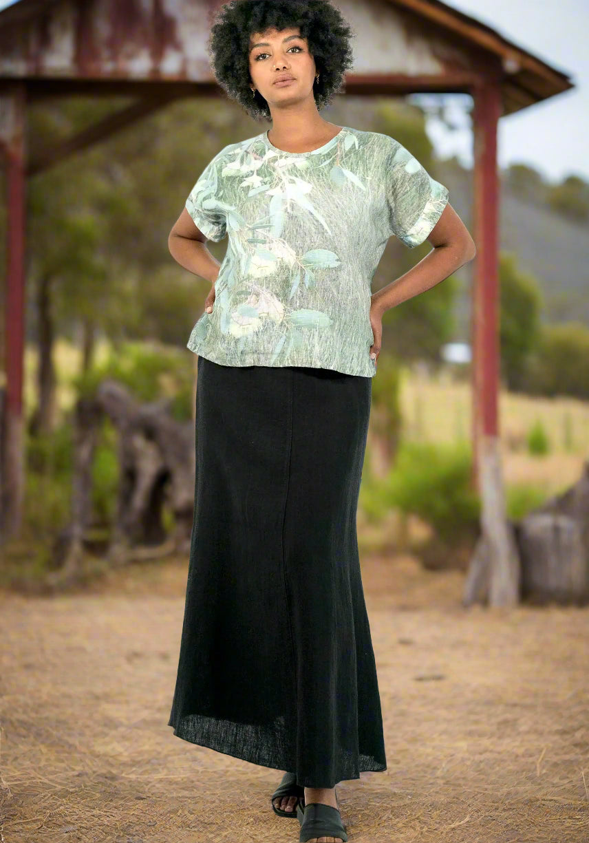 Harriet Jane Yellow Flowering Gum Linen Top Tantrika Australia