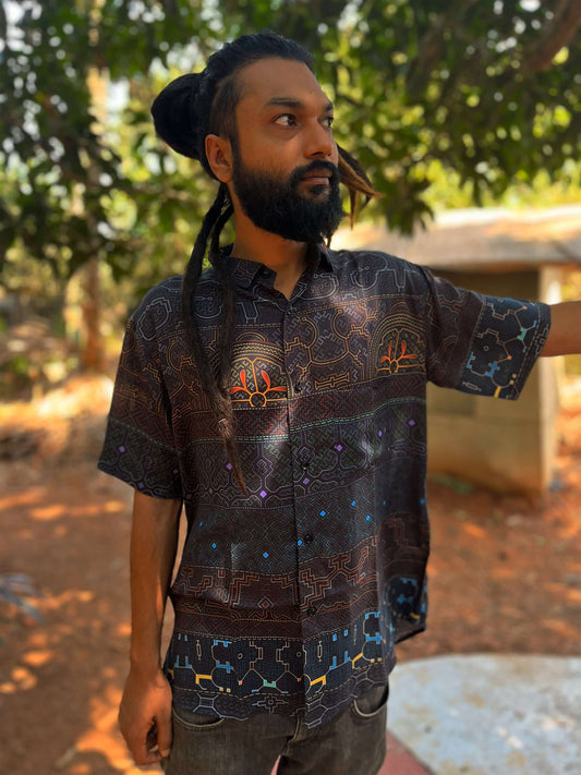 mens ikaro print bamboo button up shirt