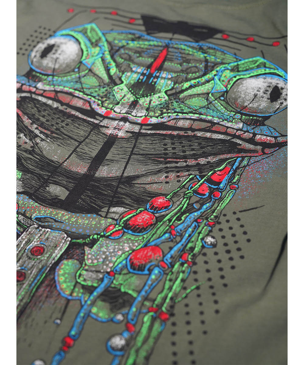 Colorful chameleon design on a textured background