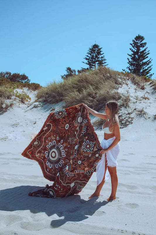 Lead The Way Indiginous Art Throw Rug Recycled Cotton Tantrika Australia Sustainable Fashion