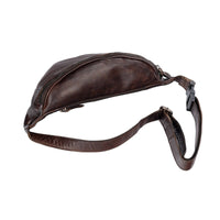 Brown leather waist bag on a white background
