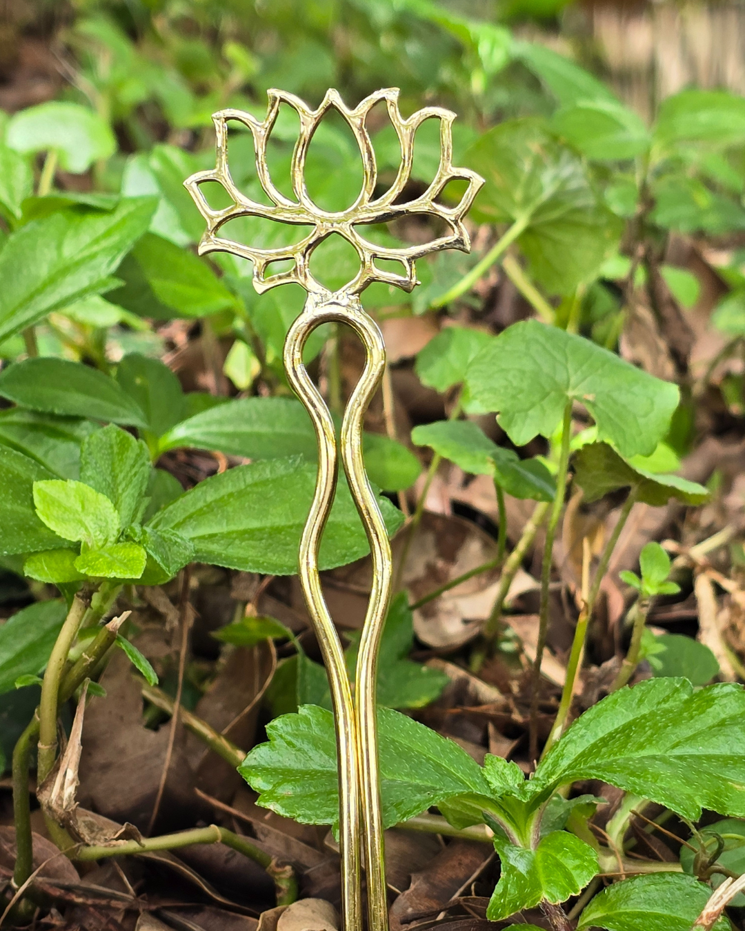 lotus fower large brass hair pin tantrika jewellery australia sustainable fashion