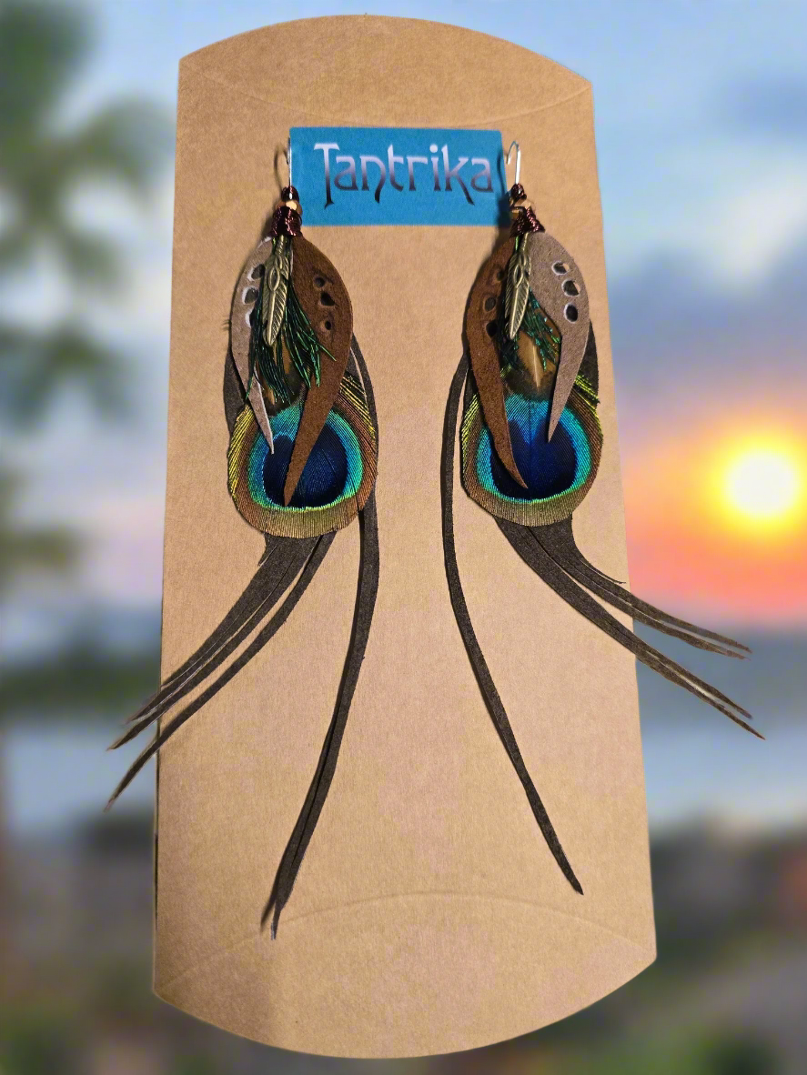 mia feather and leather earrings tantrika fashion australia