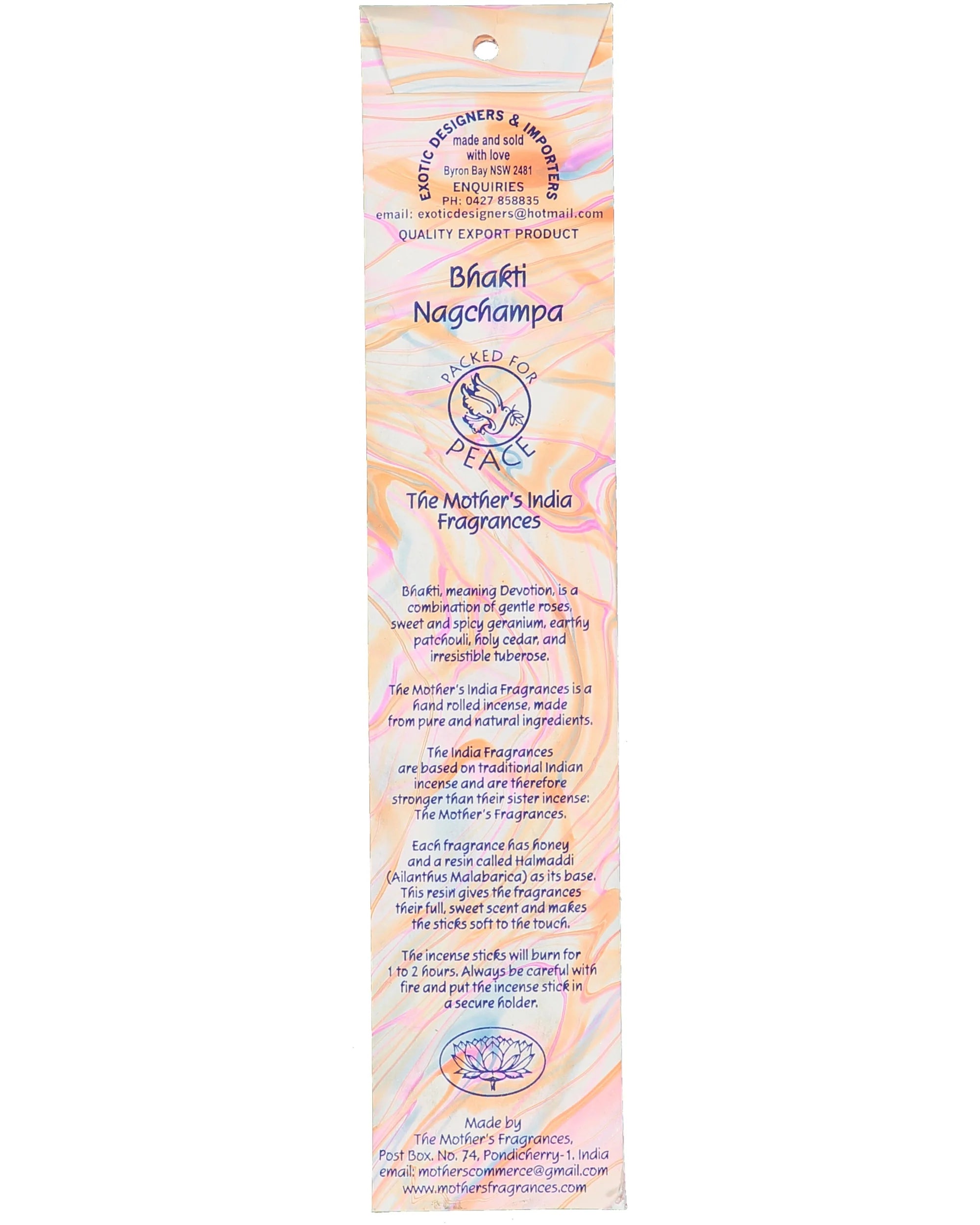 Bhakti Nagchampa Real Incense by The Mother's India Fragrances Tantrika Australia