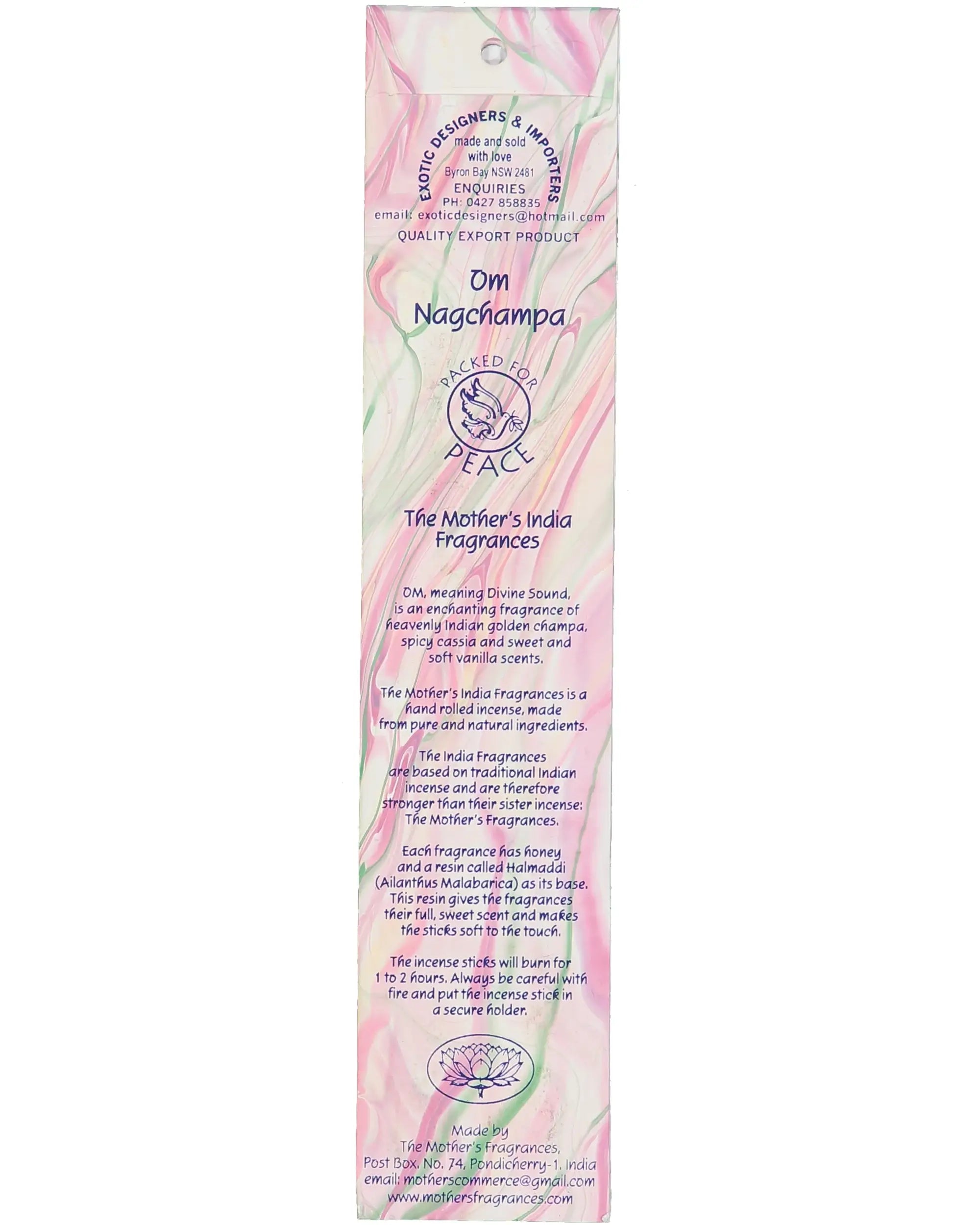 Om Nagchampa Real Incense by The Mother's India Fragrances Tantrika Australia