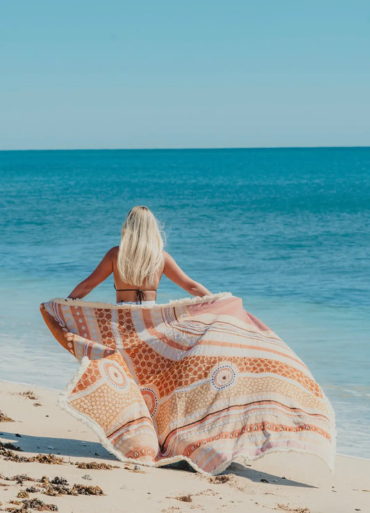My Three Pathways Indiginous Art Throw Rug Recycled Cotton Tantrika Australia Sustainable Fashion